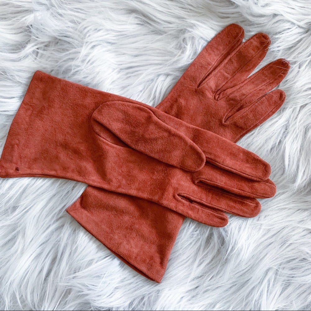 Ann Taylor Genuine Suede Leather Brick Color Glove Size 7